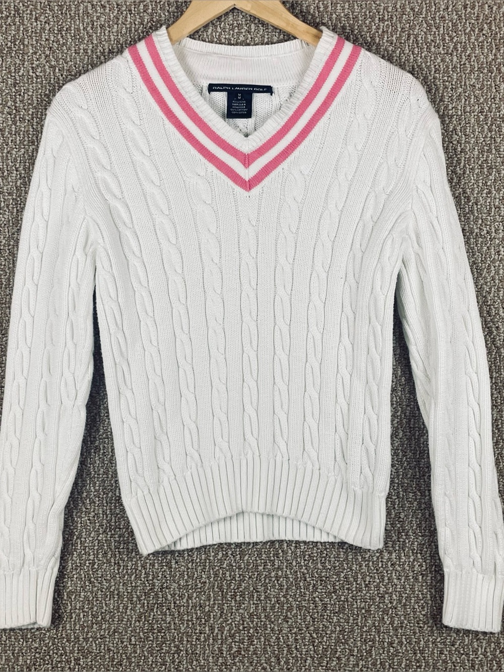 Vtg Ralph Lauren Golf Sweater Women's M Cricket Cable Knit Old Money Preppy F463